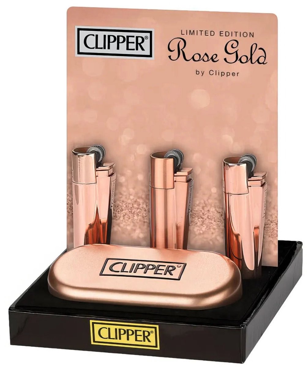 Clipper Large Metal Aanstekers "Rose Gold" Display (12 Stuks)