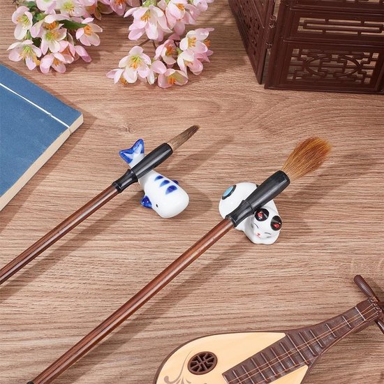 2 Stuks Schattige Kat Keramische Penseelhouder voor Chinese Calligrafie, Rest voor Eetstokjes en Bestek, Ideaal voor Keuken en Creatieve Projecten, 1.85~2.2 Inch — afbeelding 3