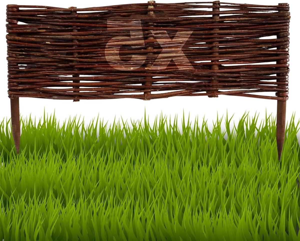 Tuinafboording Wilgentenen - Wilgenhek Gazonrand - Bloembedden Afzetten - Handgevlochten Natuurlijk Materiaal - 20 cm x 60 cm - Natuurlijk
