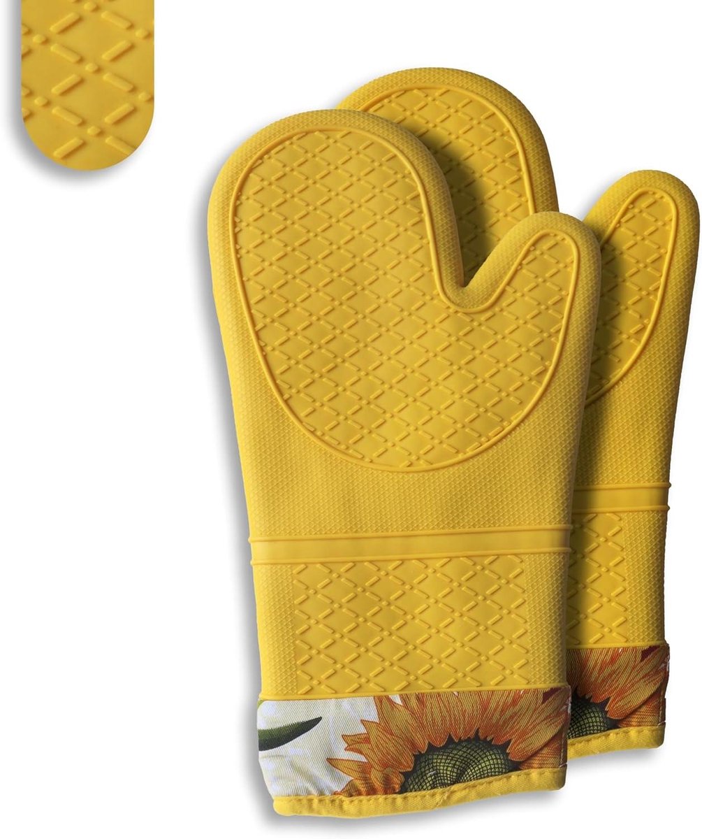 Ovenwanten - Keukenhandschoenen Pannenlappen - Bescherming Hete Objecten - Antislip Siliconen Grip - 33 x 17.8 cm - Zonnebloem