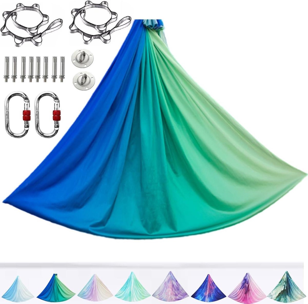 Yoga Doek - Aerial Yoga Doek - Thuis Sporten - 500 kg Draagvermogen - 5 meter - Groenblauw