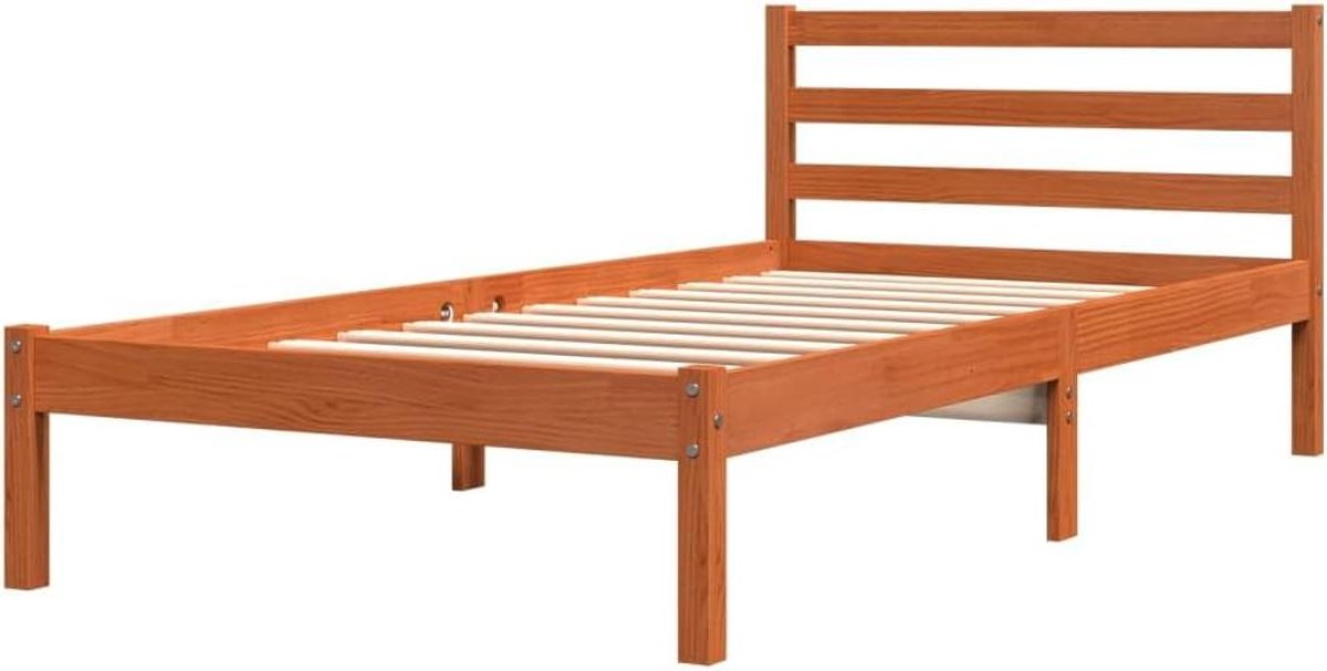 Houten Bedframe - Eenpersoonsbed Twijfelaar - Moderne Slaapkamer Creëren - Massief Grenenhout - 75x190 cm - Wasbruin