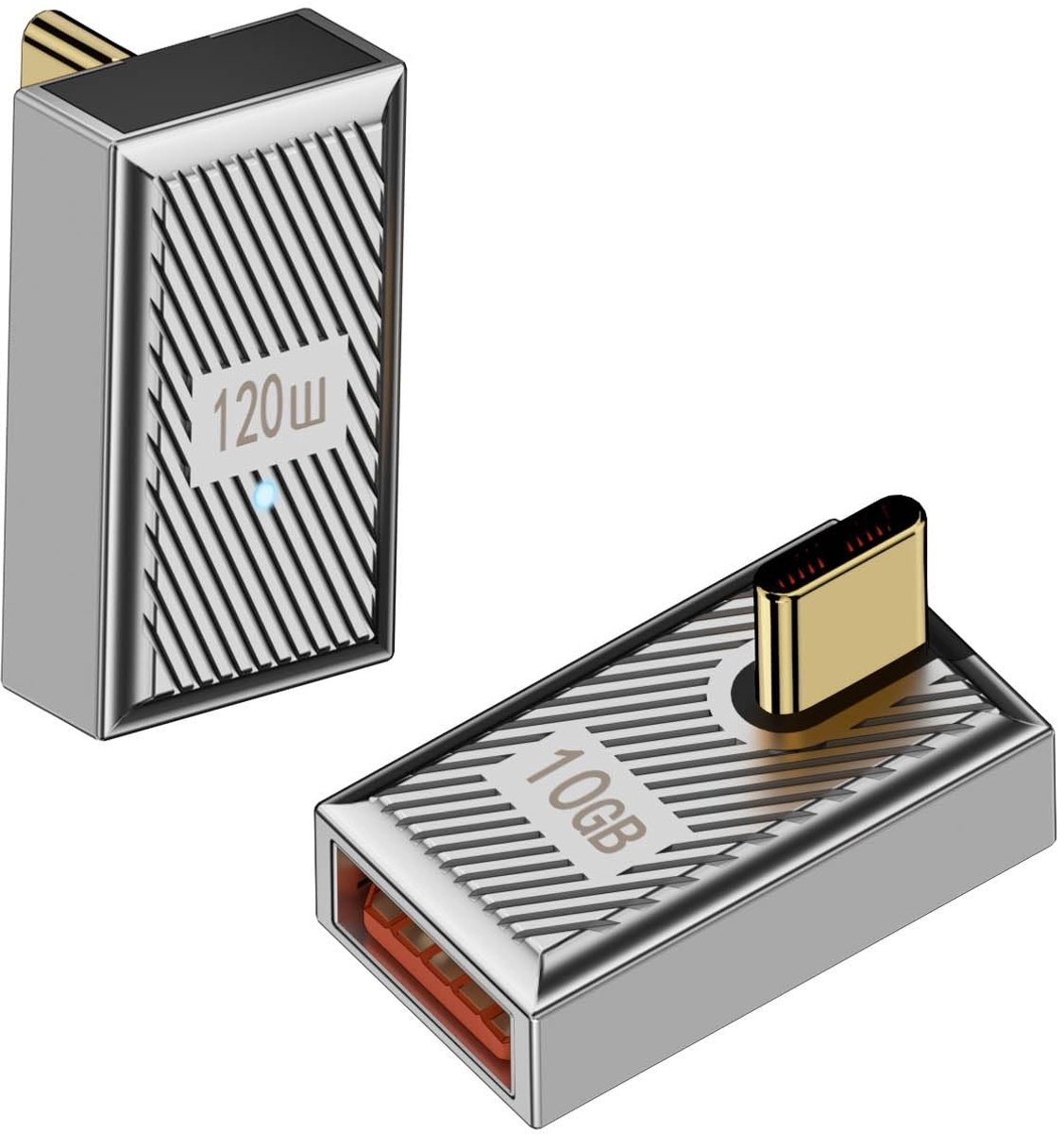 QIANRENON 120W USB-C naar USB 3.1 OTG Adapter 90° Hoek - 10Gbps - 2 Pack