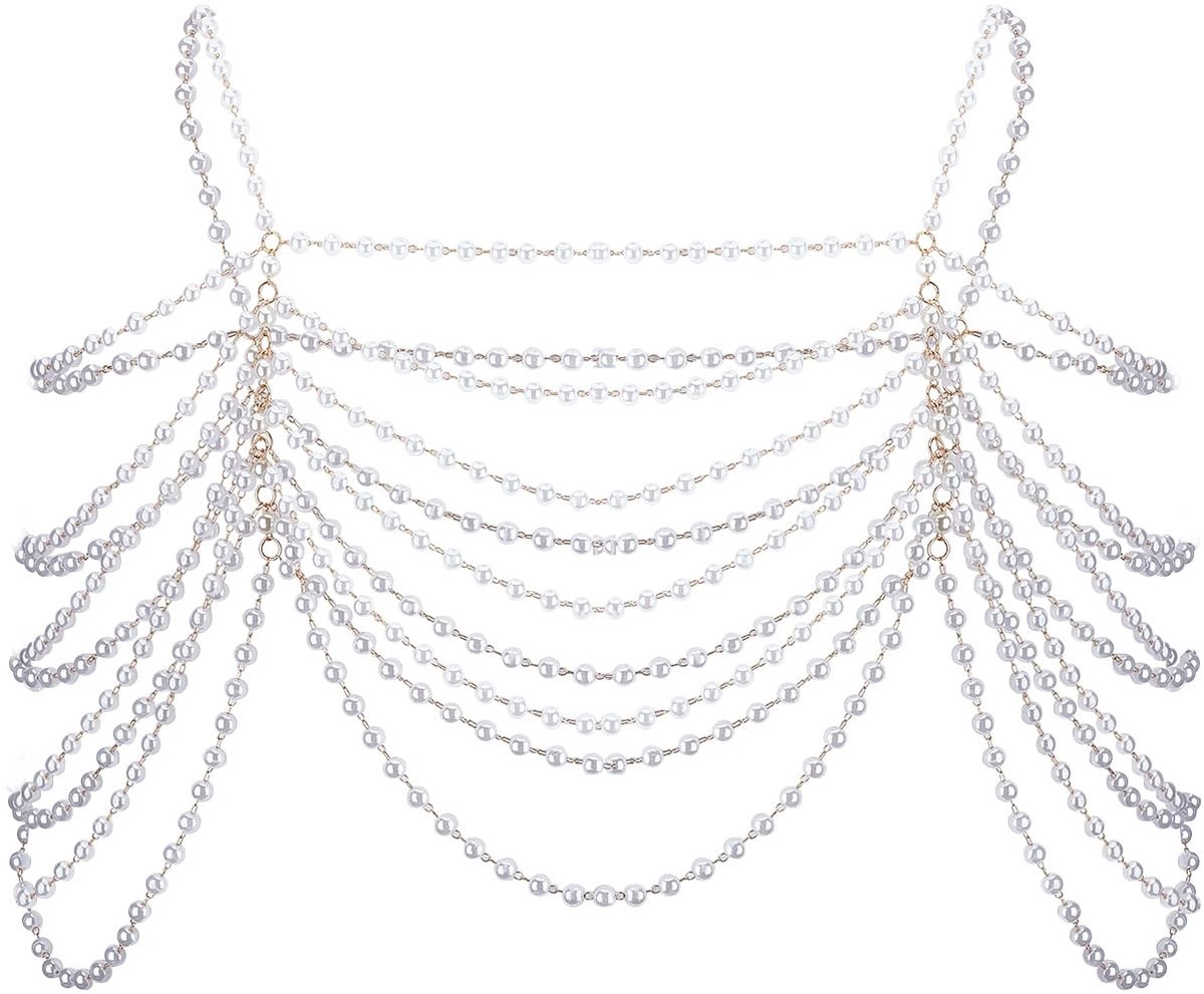ONF3 - Parelsjaal Schouderketting - Multi-laags Lichaamsjuwelen - Perfect voor Strand en Zomer - Elegante Accessoires - Trendy - Uniek ontwerp -...