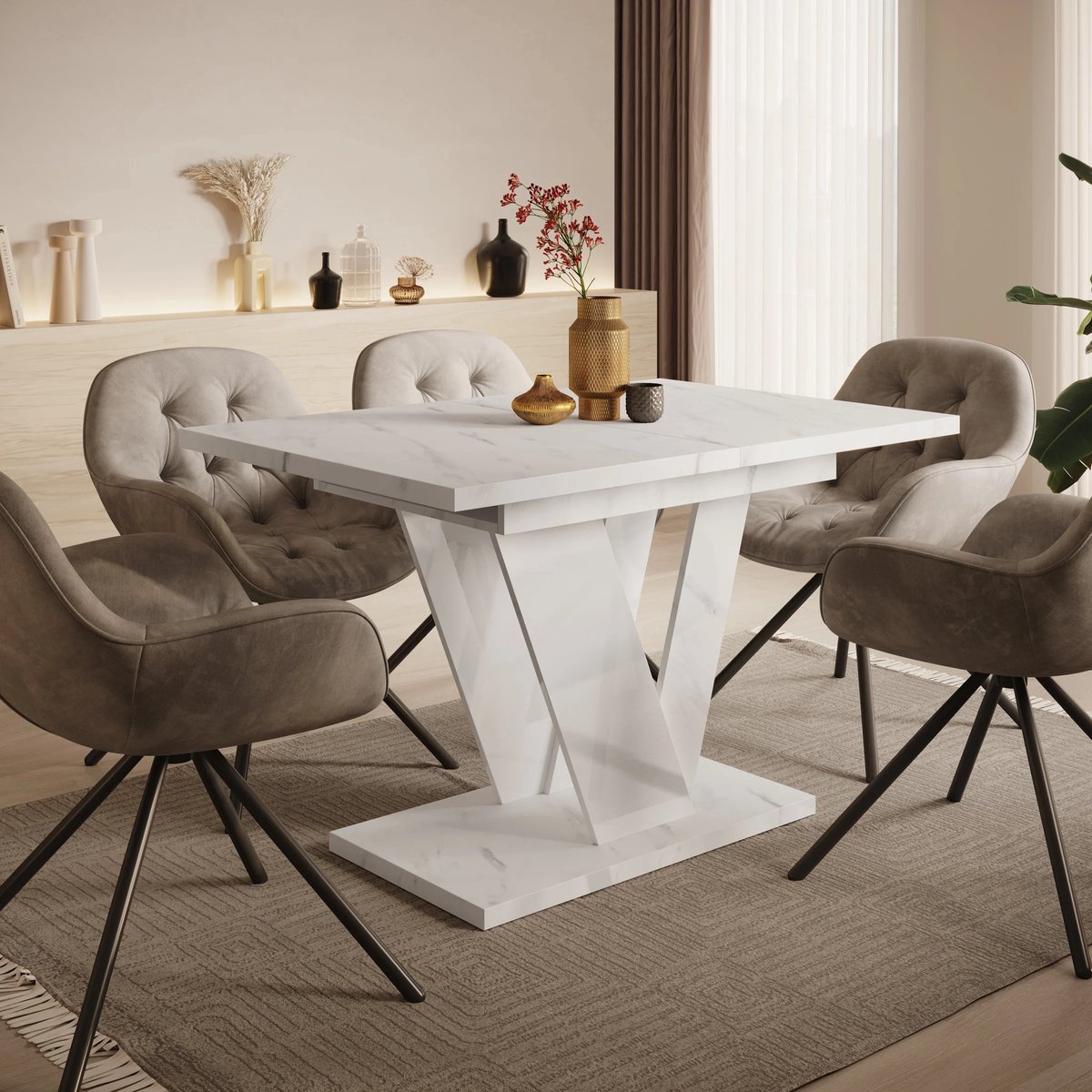 Meubella - Eetkamertafel Dayman - Wit marmer - 160 cm - Uitschuifbaar