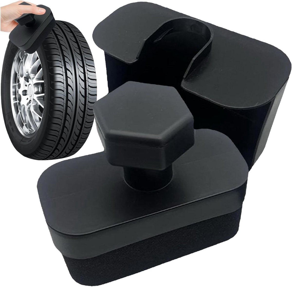 Bandenglans Applicator - Poets Borstel - Auto Onderhoud - Anti-slip Handgreep - 16x13x8cm - Zwart