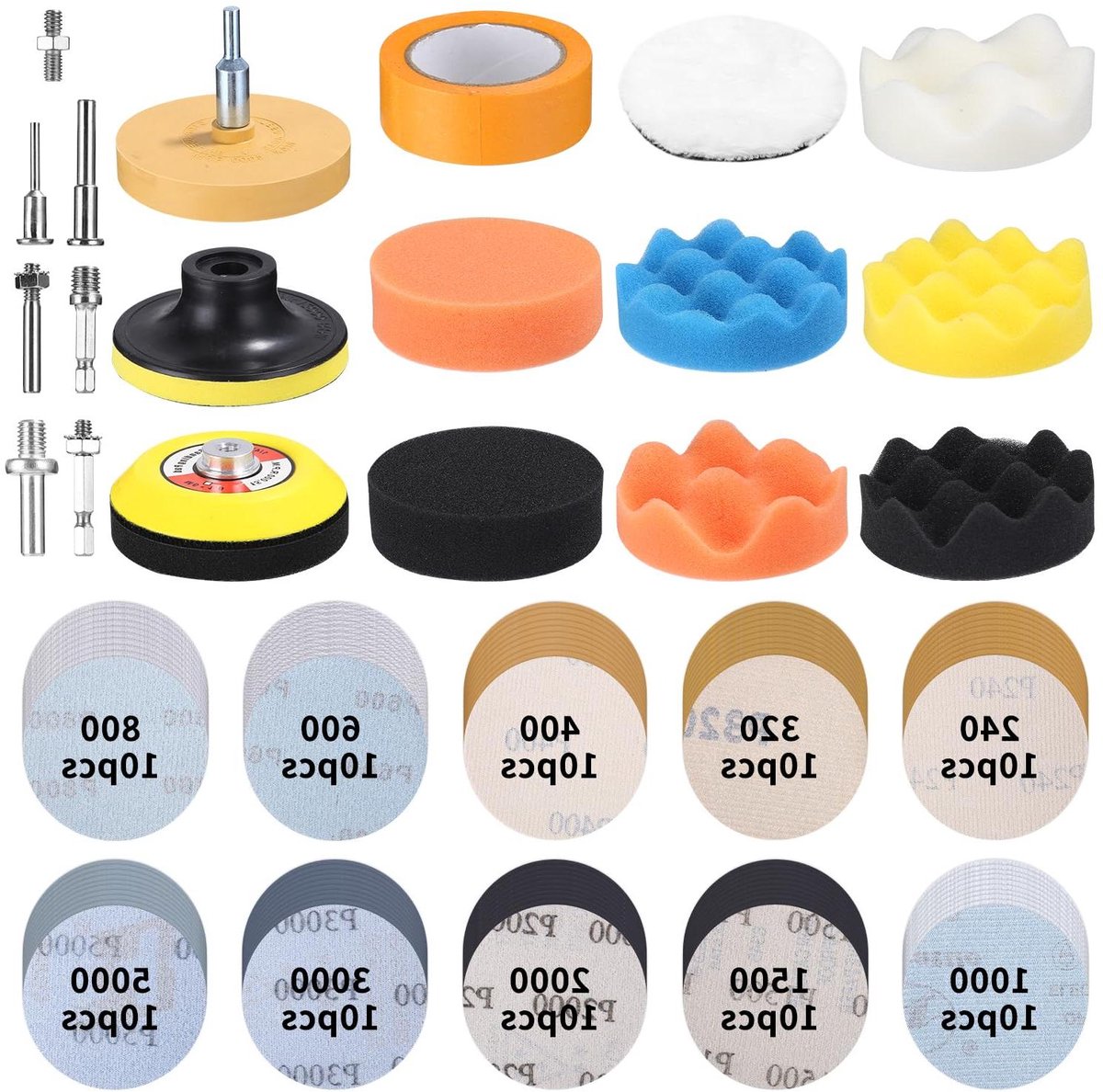 Polijstset - Schuurschijven Spons - Auto Oppervlakken Behandelen - 122 Delige Set - 75 mm - Multicolor