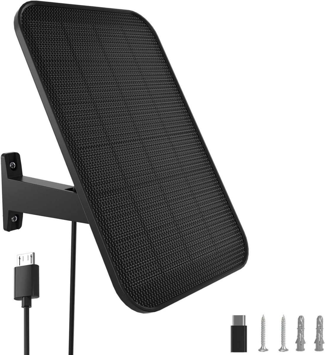 Zonnepaneel Buitencamera - Zonneoplader - Continue Stroomvoorziening - 360° Draaibare Houder - 4 Meter Kabel - Zwart
