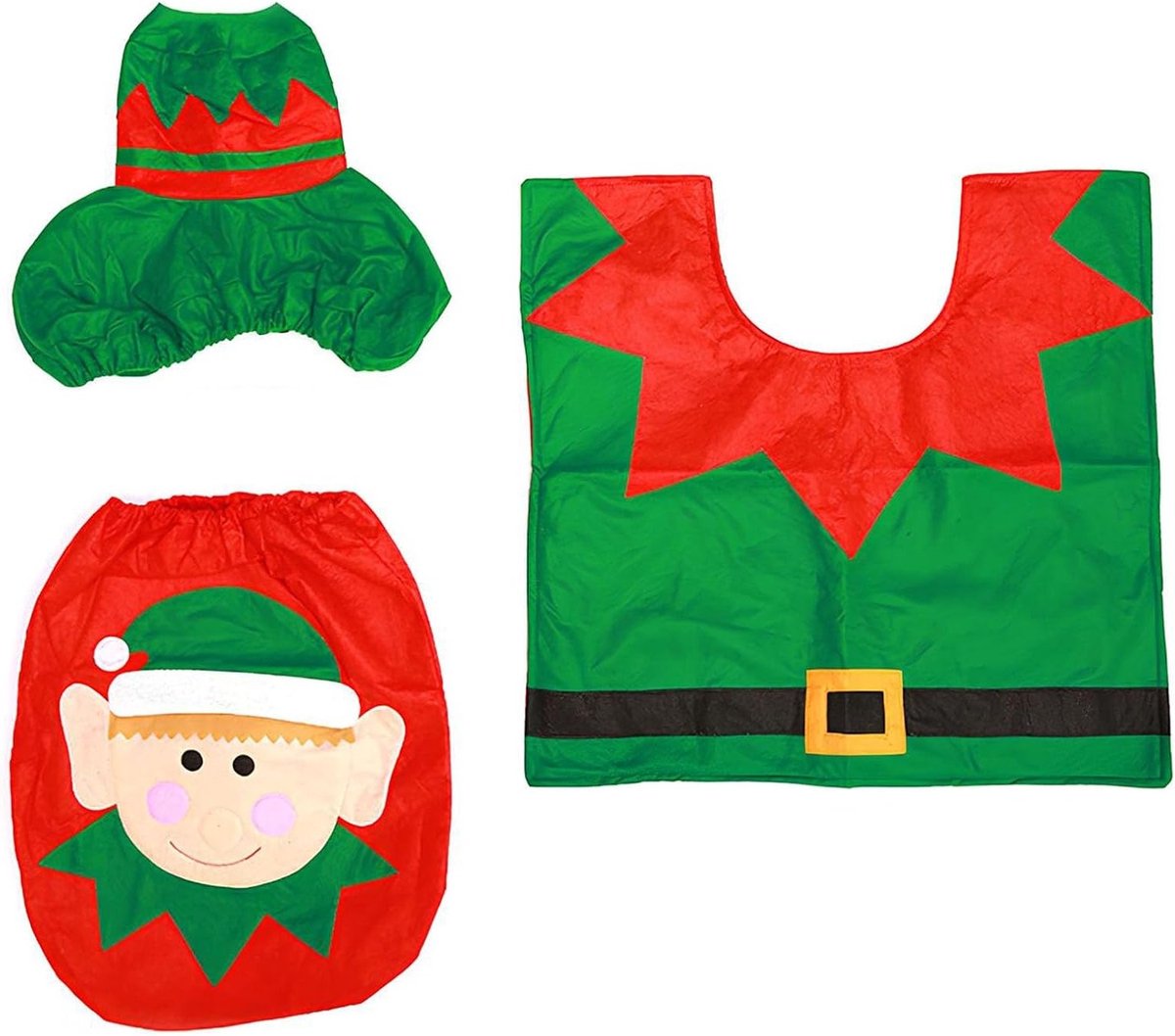 Kerst Toiletset voor Badkamerdecoratie, Inclusief Toiletbril en Deksel, Ideaal voor Thuis, Kantoor en Restaurant, 30 x 21 x 6 cm