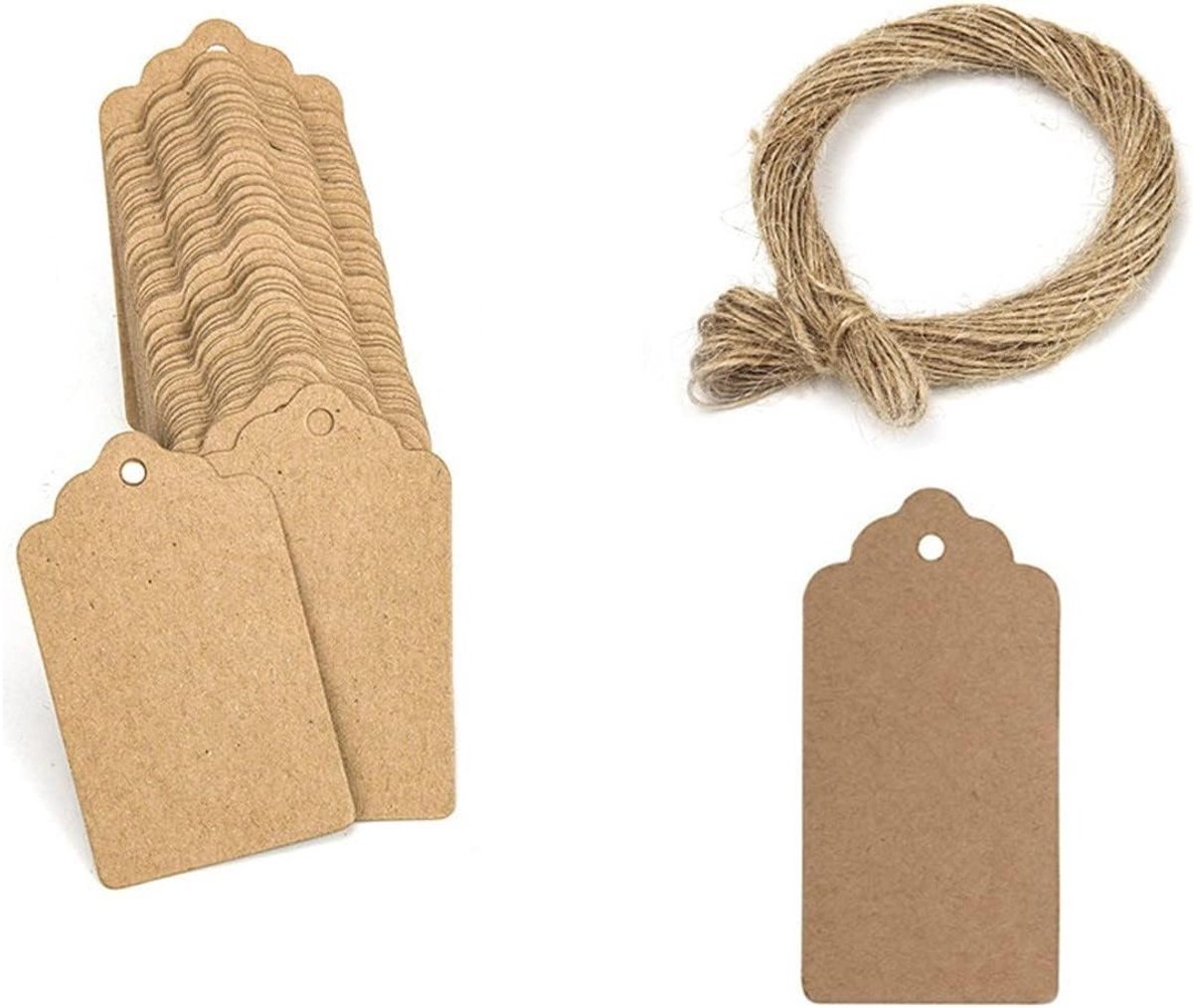Kraft Papieren Cadeauhangertjes met Jute Touw voor Creatieve Verpakkingen - 100 Stuks (3cm x 5cm)
