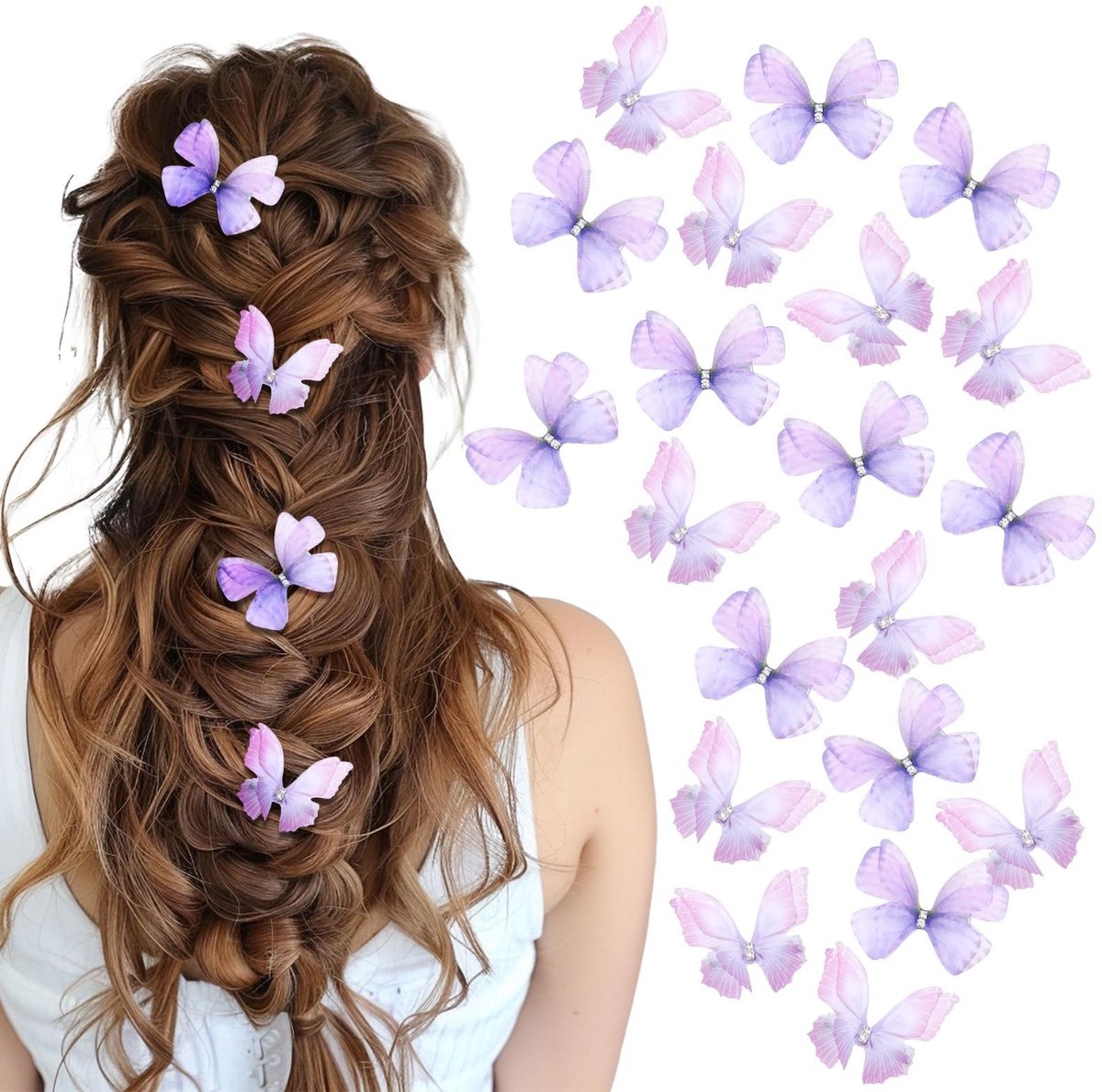 aladdien - Haarspelden - 20 stuks glanzende vlinder haarspelden voor meisjes - 3D haaraccessoires - Perfect voor feestjes - Leuk voor haarstijl - Ge...