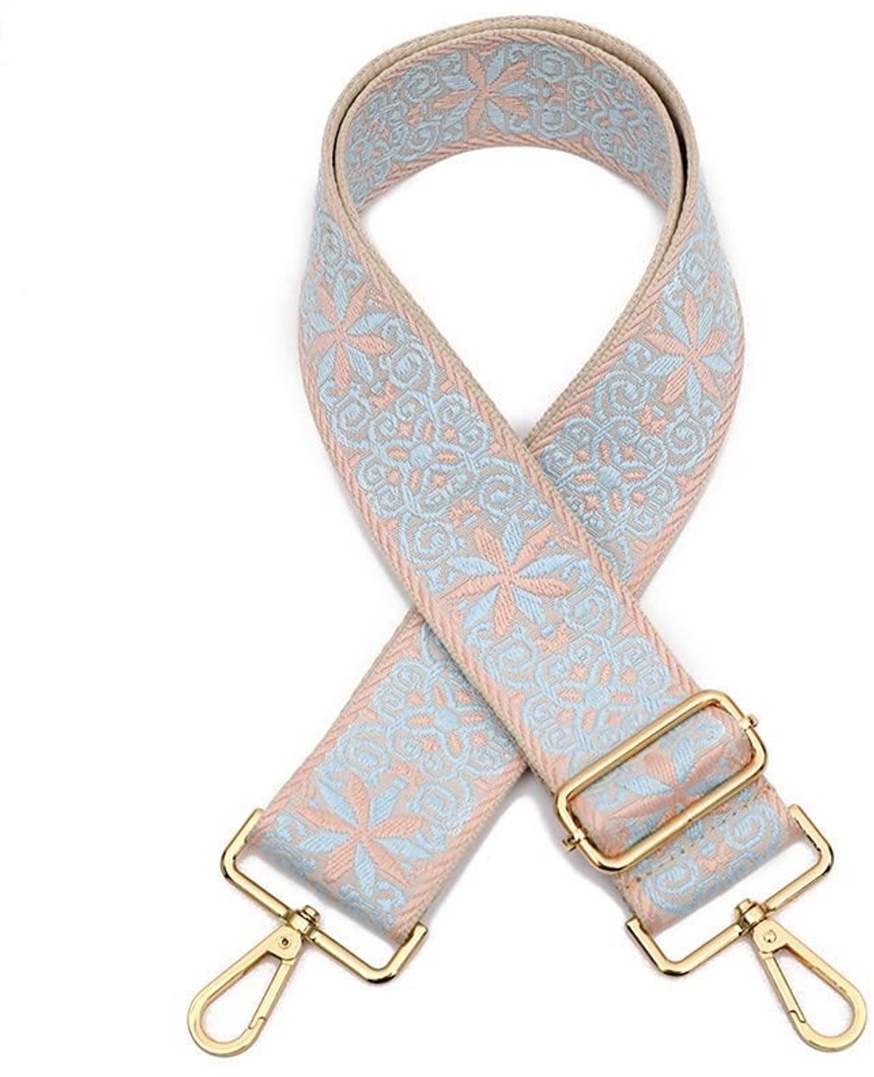 Verstelbare Schouderband voor Tassen - 80-130 cm, Roze Blauw, 5 cm Breed, Met Karabijnhaak