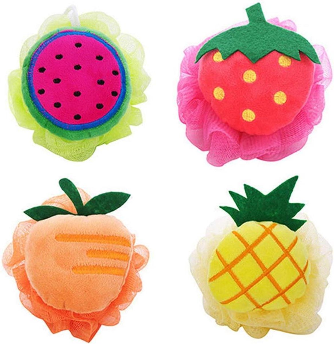 Badparels Set - Douche Sponsjes - Ontspannen Douchen - Fruit Ontwerp - 4 Stuks - Kleurrijk