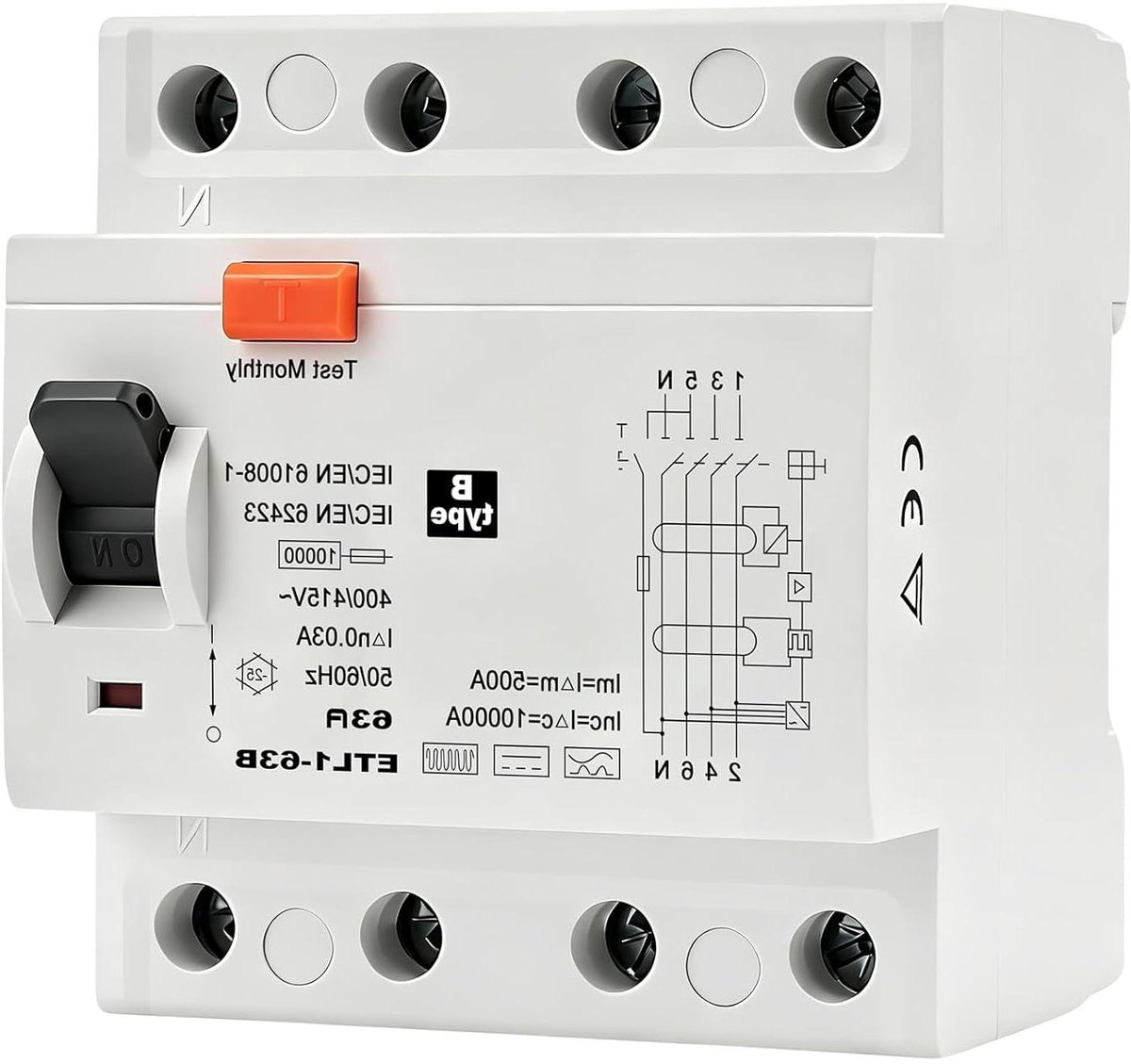 Aardlekschakelaar Type B - Fi Stroomonderbreker - Elektrische Veiligheid - Lekdetectie Frequentieband - 4 Polig 63A - Grijs