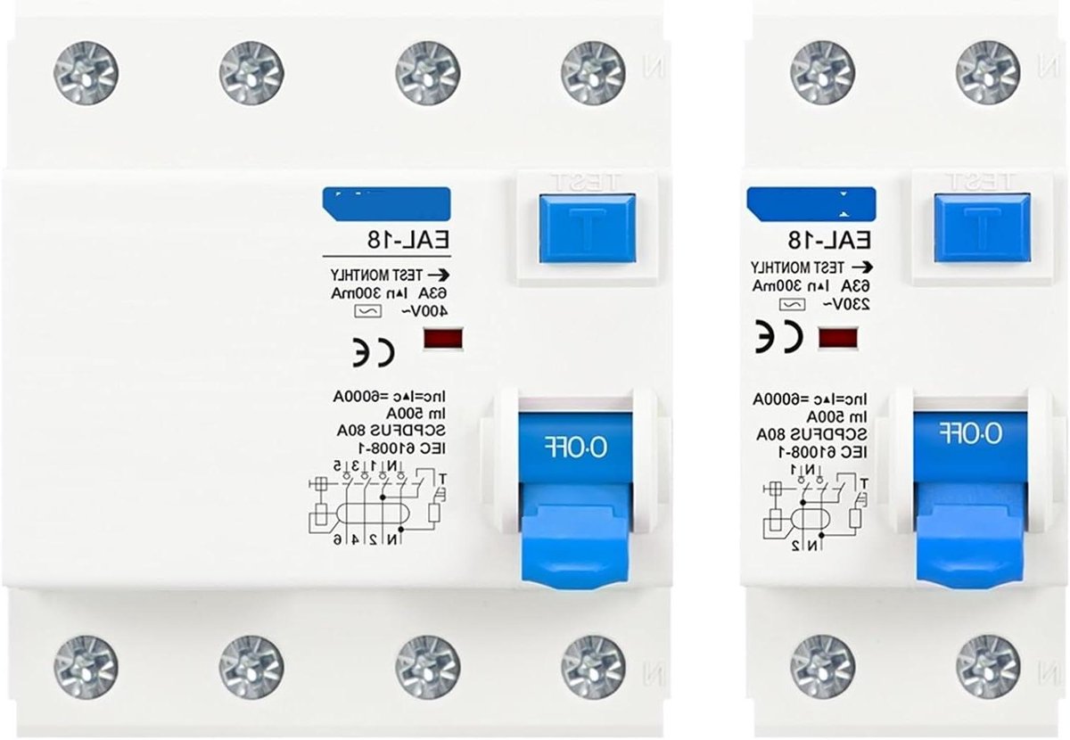 Aardlekschakelaar - Veiligheidsschakelaar - Bescherming Installatie - Elektromagnetisch Type AC - 2P 30mA 25A - Grijs