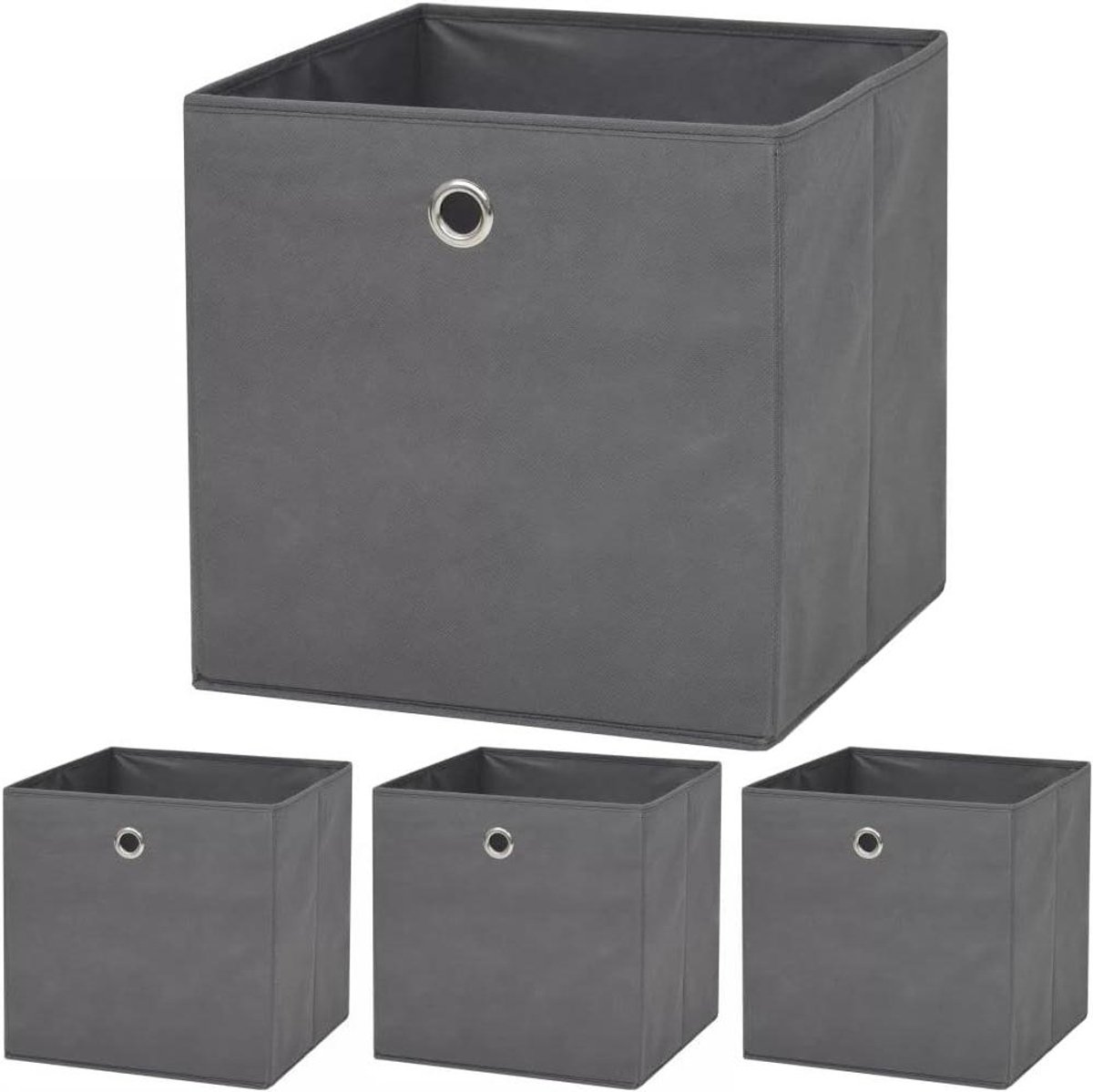 Opbergdozen Set - Vliesstof Kisten - Ruimte Besparen - Inklapbaar Ontwerp - 4 stuks 32cm - Grijs