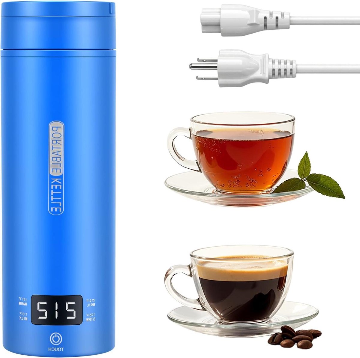 Reiskoker - Thermosfles - Warme Dranken Maken - Temperatuur Display - 0.5 Liter - Blauw