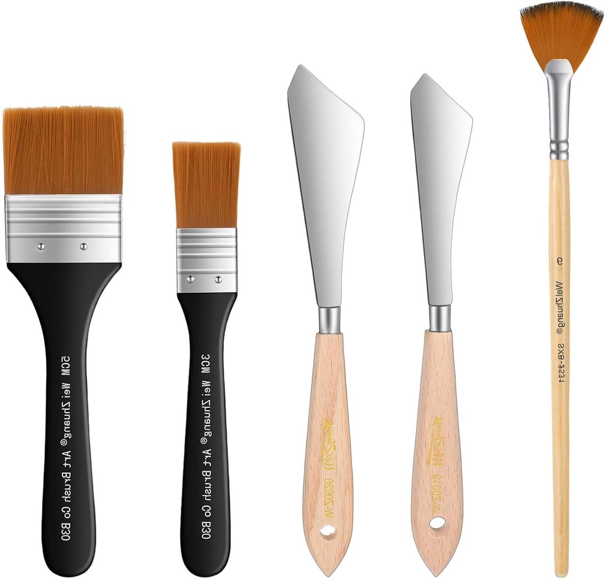 5-delige set voor schilderen met spatels en acrylkwasten, ideaal voor acryl, olie en aquarel, perfect voor DIY knutselprojecten en sjablonen