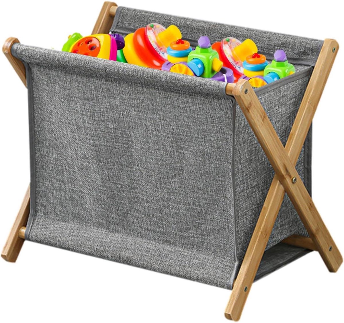 Wasmand Houten - Opvouwbare mand - Kleding Opbergen - Ruime capaciteit - 40x30x38cm - Grijs
