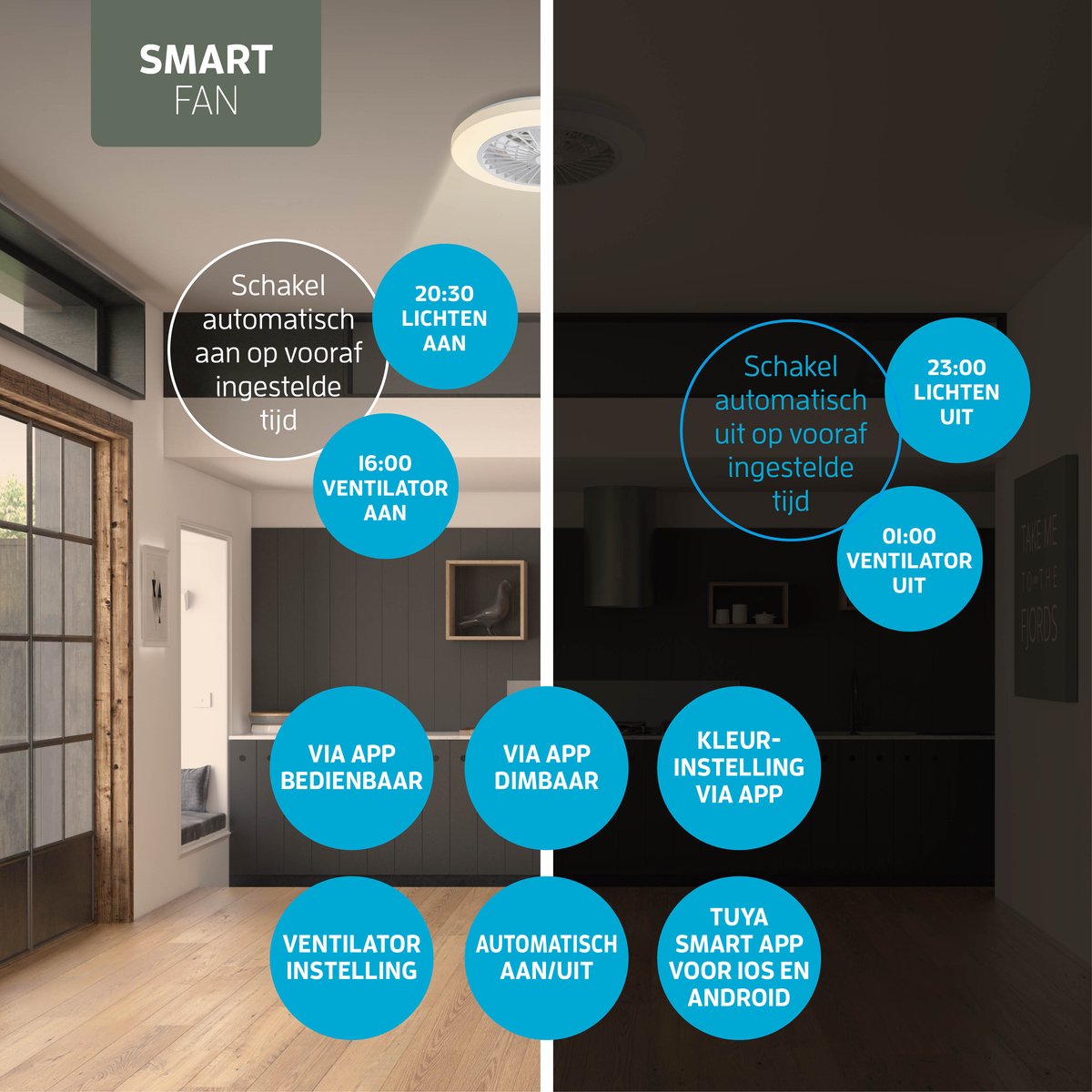 Varin® Plafondventilator met verlichting - Transparant - Tuya Wifi - LED RGBW - Ø 50cm - Super stil - Afstandsbediening smart lamp - Plafondlamp slaapkamer - Plafonniere woonkamer - Plafondlampen - Plafond lamp - Verlichting kinderkamer - Ventilator thumbnail 3