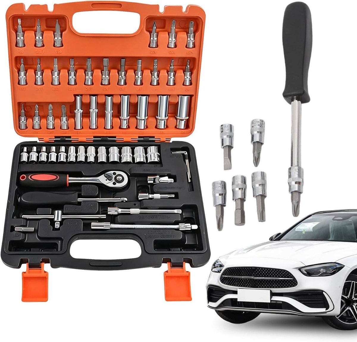 Ratelsleutelset 53-delig - Onderhoudsset - Machinebouw Reparatie - Draagbaar Koolstofstaal - 53 Stuks - Grijs
