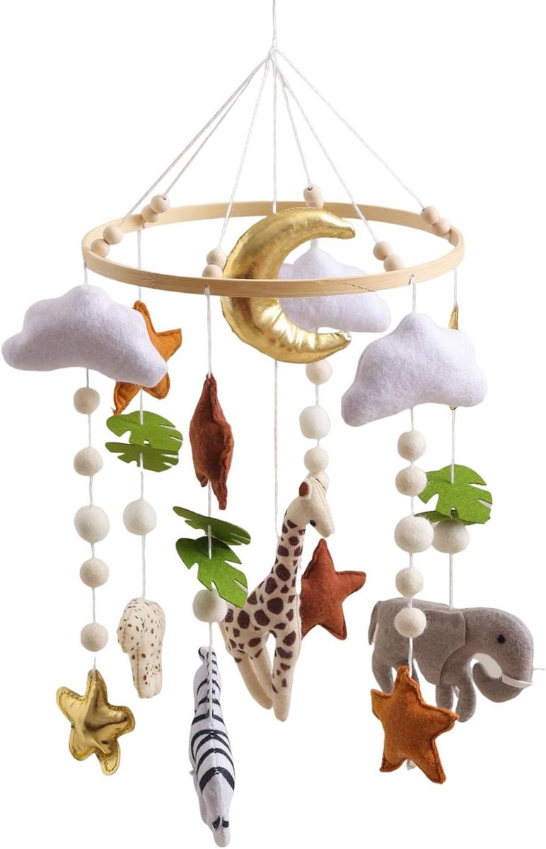 Babymobiel - Kinderkamer decoratie - Rustgevende slaap - Handgemaakt vilten speelgoed - ca. 45 cm - Neutrale tinten