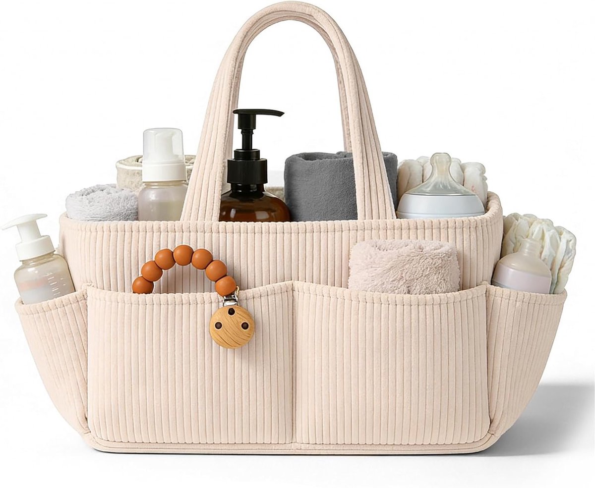 Stijlvolle opbergmand voor kinderkamer, multifunctionele luiertas en organizer met verwisselbare vakken, perfect als babycadeau en voor luiertafel (lichtroze)