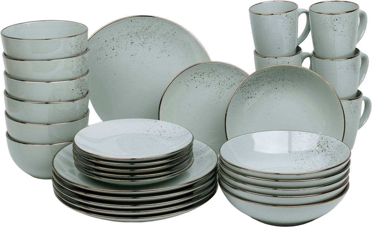 Bol.com Kade 171 Luca Serviesset - Blauw - Groen - 30-delig – Aardewerk Servies voor 6 Personen aanbieding