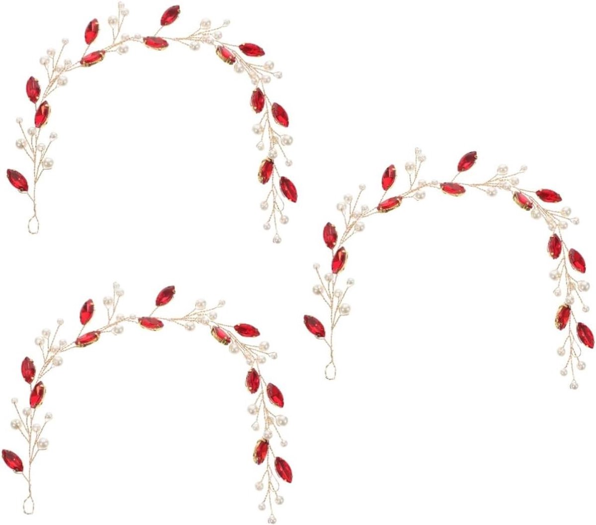 Hoofdband Parel - Haaraccessoire Bruiloft - Feestelijk Kapsel - Set van 3 - 305 cm - Rood