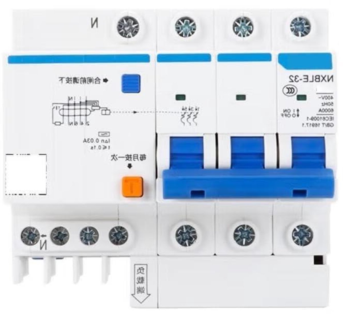 Aardlekbeveiliging - Stroomonderbreker - Elektrische veiligheid - 3P+N 30mA - 10 A - Grijs