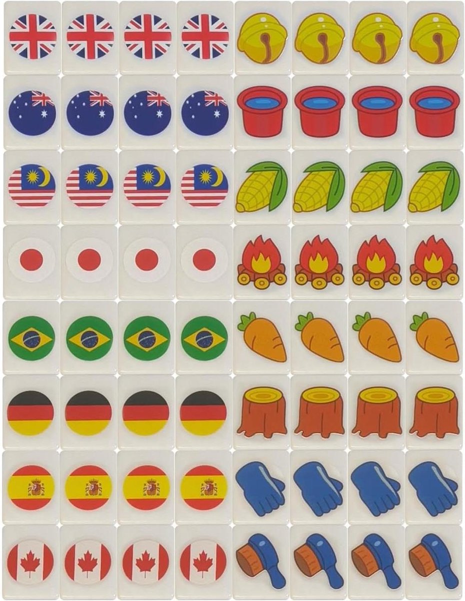 Mahjong Speelstenen - Tegelspel - Familie Spelletjes - Nationale Vlaggen - 64 Stuks - Wit