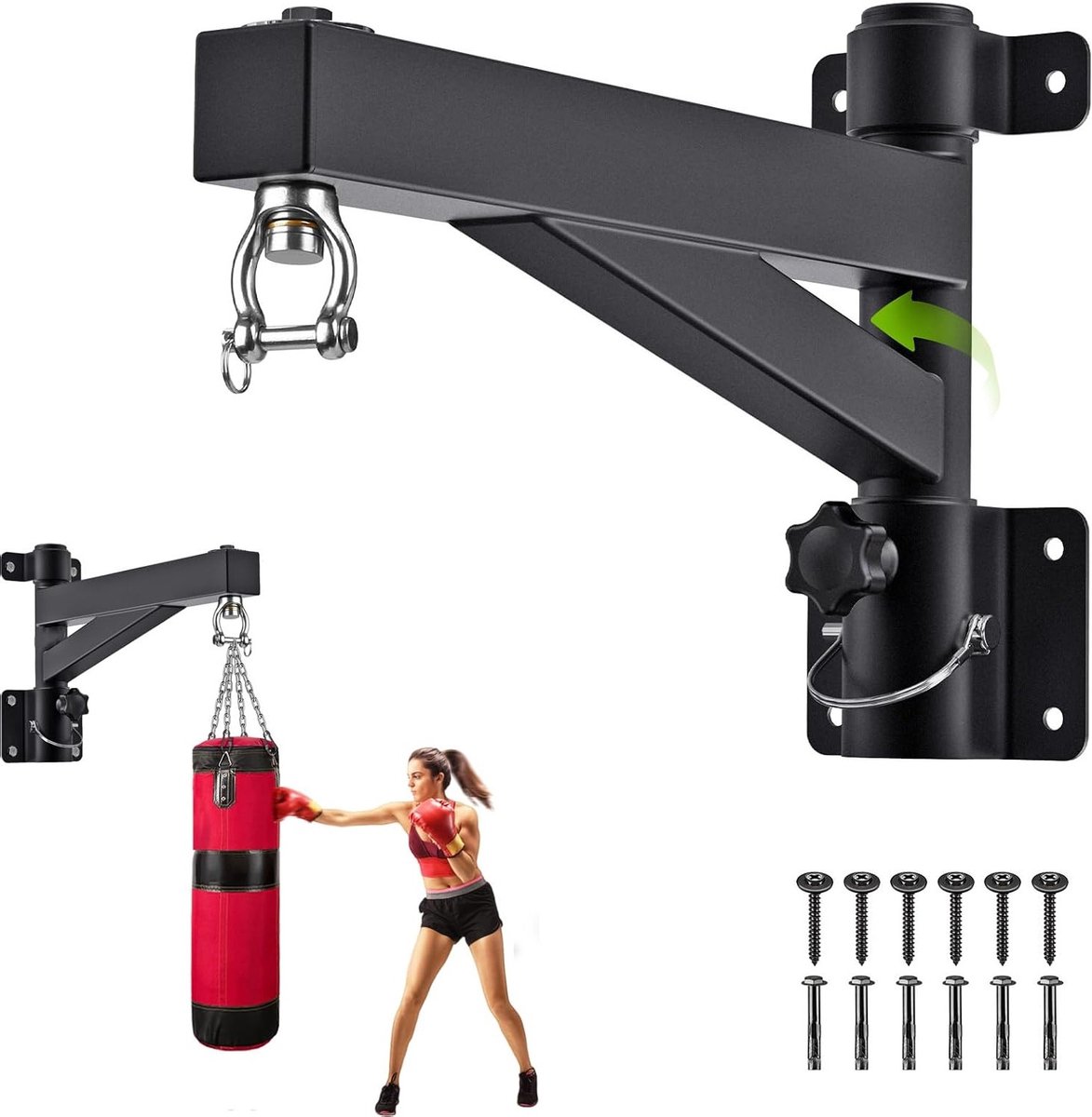 17" Wandbeugel voor Bokszak met 360 Graden Draaifunctie - Stevige Bevestiging tot 800LB voor Thuisgym en Muay Thai Training