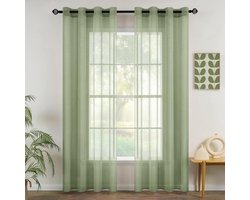 Voile Gordijnen - Transparante Panelen - Woonkamer Decoratie - Rimpelvouw Design - 140 x 215 cm - Saliegroen