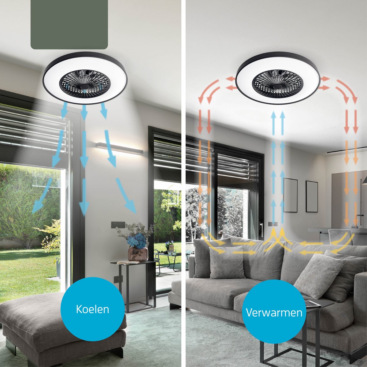 Varin® Plafondventilator met verlichting - Zwart - Tuya Wifi - LED RGBW - Ø 60cm - Super stil - Afstandsbediening smart lamp - Plafondlamp slaapkamer - Plafonniere woonkamer - Plafondlampen - Plafond lamp - Verlichting kinderkamer - Ventilator thumbnail 5