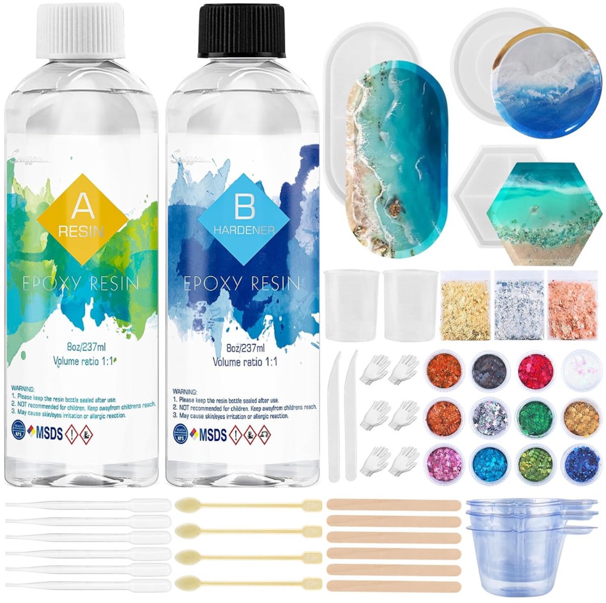 YOR®Epoxy Starterspakket - Zelf Sieraden Maken Set – Resin Starterskit Inclusief Giethars – Compleet Pakket voor: Sieraden, Ketting, Oorbellen, Armband, Ring, Sleutelhanger, - Meerkleurig - 7cm x 20cm x 23cm