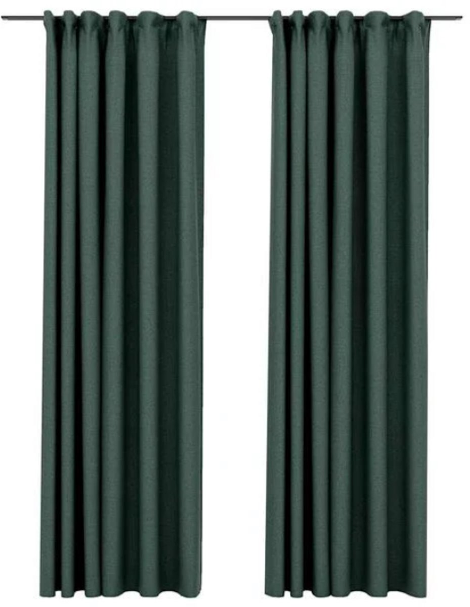 Gordijnen linnen-look verduisterend haken 2 st 140x245 cm groen