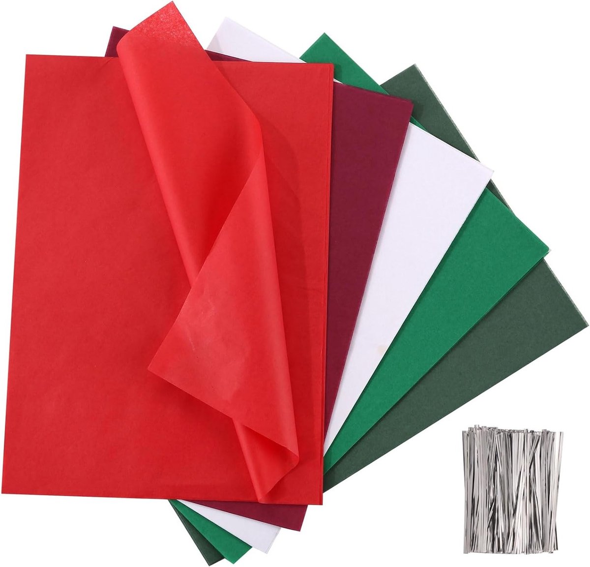 Tissuepapier voor Kerst Origami - 300 Transparante Vellen 24 x 17 cm - Creatief Knutselpapier in Rood, Groen, Bruin en Wit voor Decoraties en Vouwen