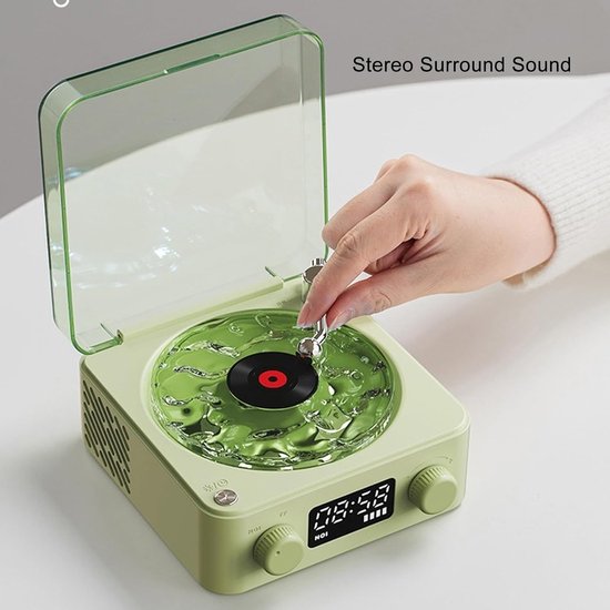 2026-speaker, platenspeler, Waves-platenspeler, stijlvolle Bluetooth-speaker met nachtlampje en tijdweergave, compacte multifunctionele 3-in-1 stereospeaker (groen), Dpofirsk1etcmgov6-13 — afbeelding 3