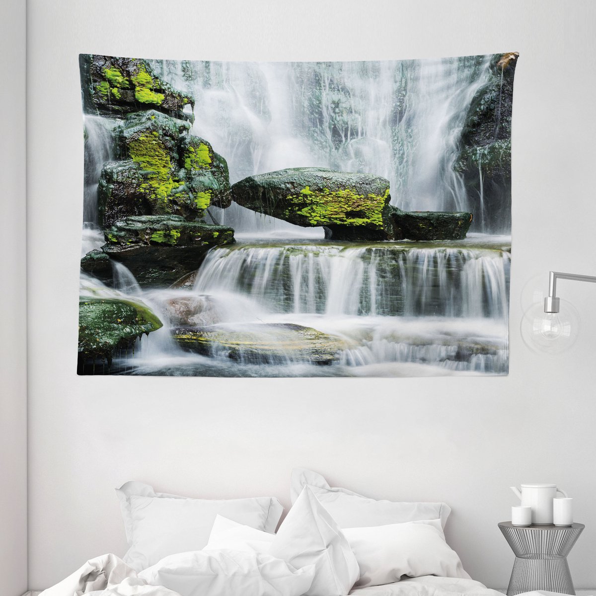 ABAKUHAUS Landschapstapijt, waterval met rotsen, 150 x 110 cm, groen Groente