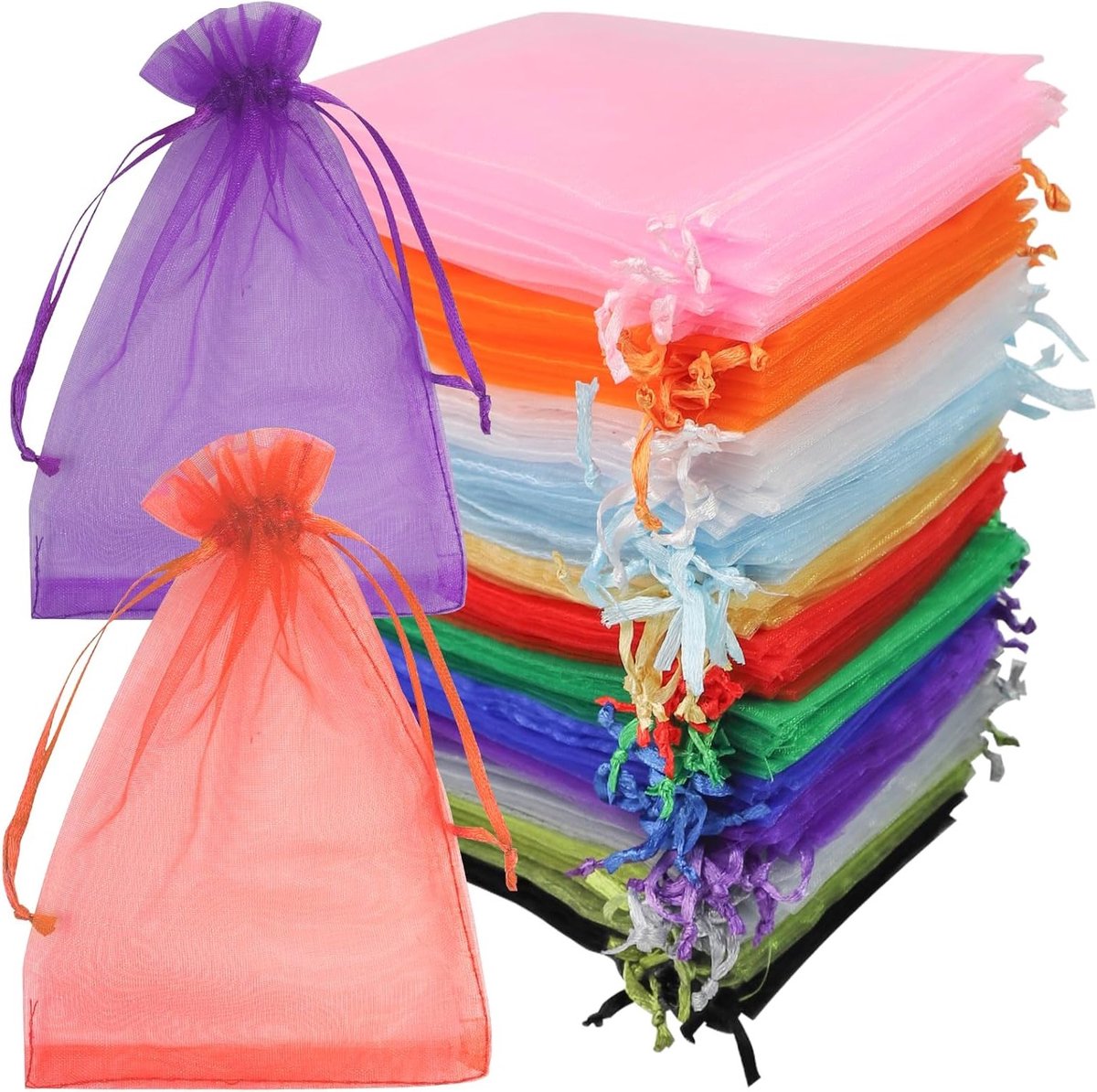 120 Stuks Organza Tassen 10 x 15 cm, Kleine Tassen met Trekkoord voor Feesten, Bruiloften en Cadeaus, Perfect voor Sieraden, Cosmetica en Snoep