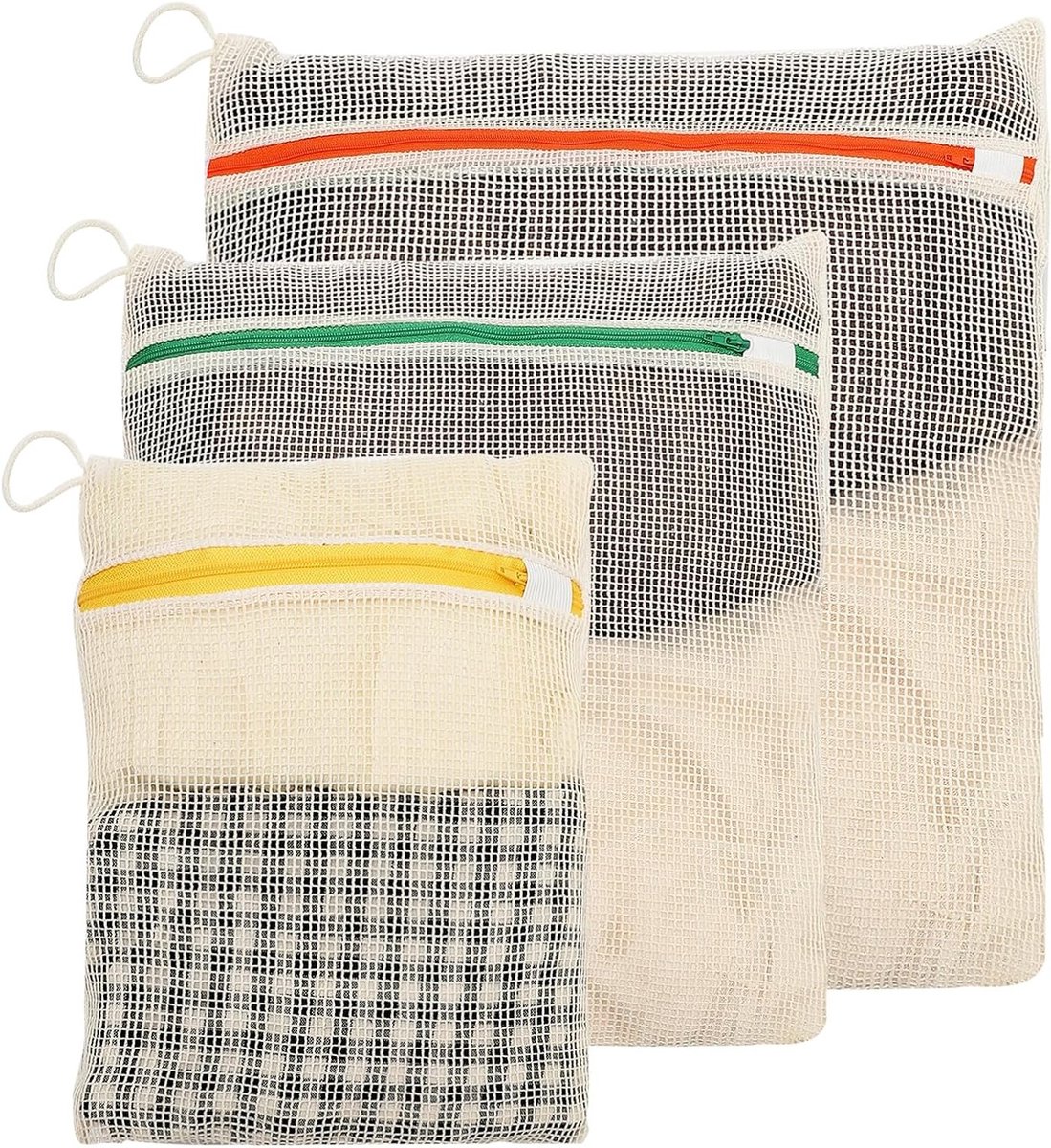 Set van 3 Katoenen Waszakken met Rits - Ideaal voor Wassen, Organiseren en Reizen - Maten 30 x 20 / 40 x 30 / 50 x 40 cm