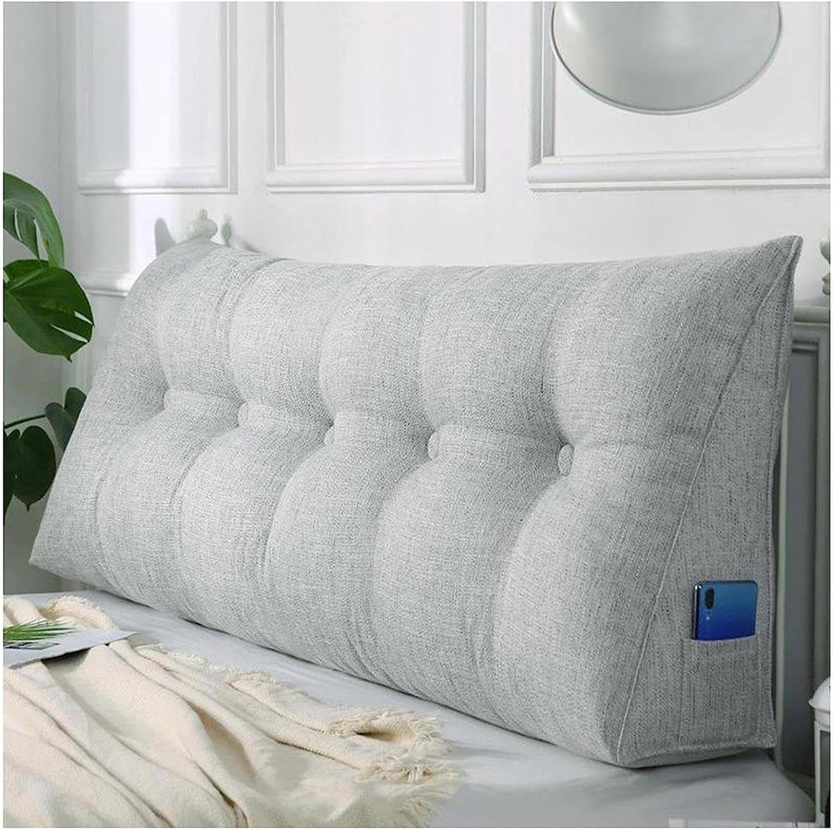 Driehoekig Kussen - Leeskussen Bed - Ontspannen Zitten - Afneembare Hoes - 80x50x20cm - Grijs