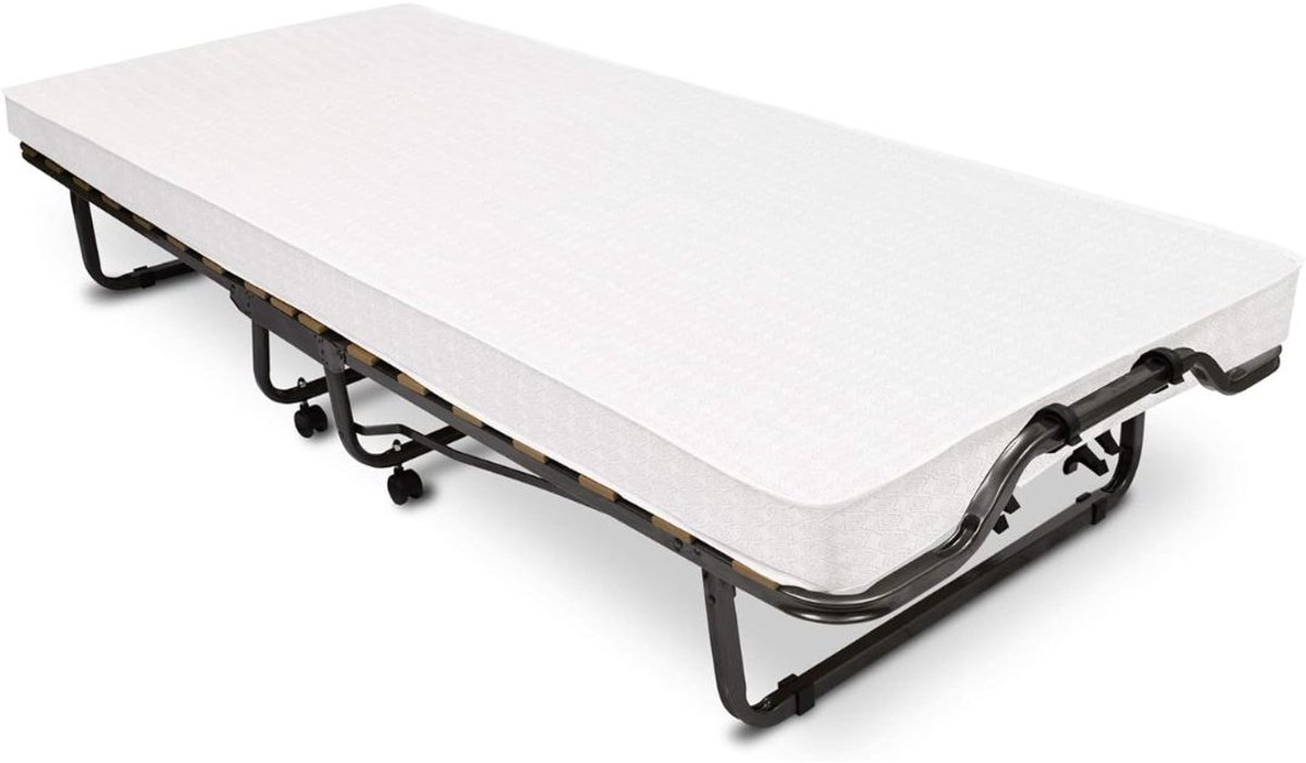 KAD® Opklapbed - Logeerbed Opklapbaar - 1-Persoons Opklapbed met Matras - Zwart - 200cm x 90cm x 18cm