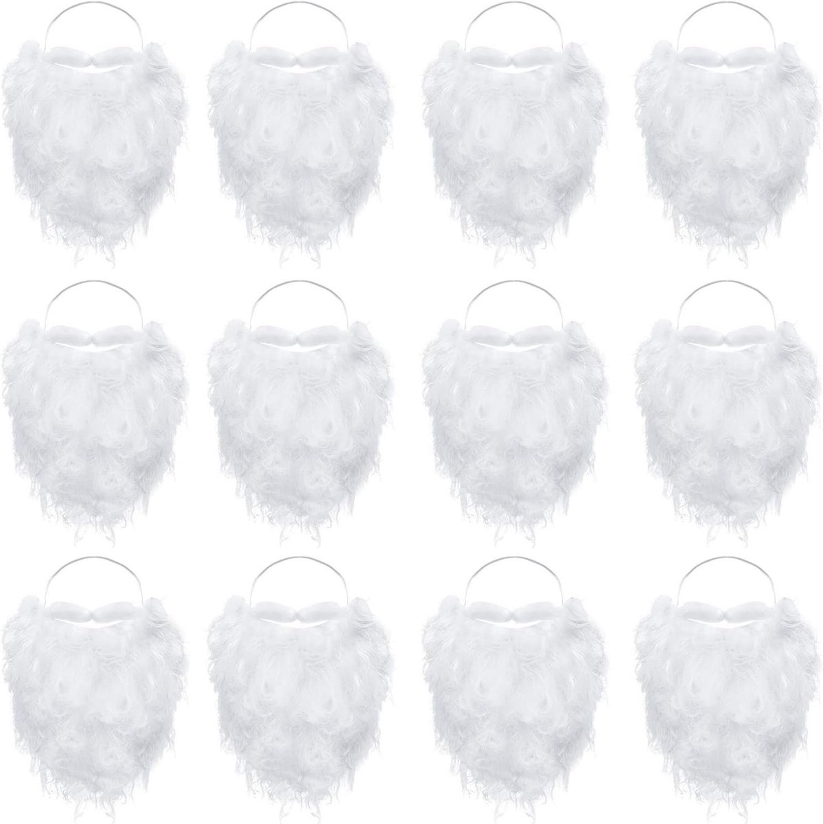 12 Stuks Grappige Witte Kunstmatige Baard voor Kerstkostuum, Perfect voor Feestdagen en Santa Party's, Geschikt voor Jongens, Meisjes en Volwassenen