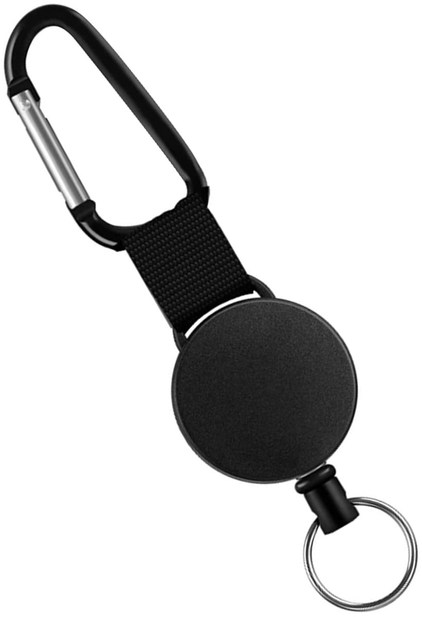 Uittrekbare sleutelhanger - Uitrekbaar - Pasjeshouder - Kaarthouder - Keycord - Karabijnhaak - Met clip - Skipas - Elastisch koord - Sleutels en pasjes - Retractable keychain - Badge - Zwart - Jonyx