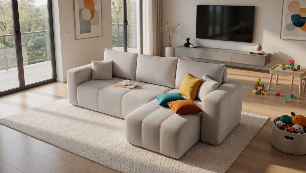 Hoekbank met Slaapfunctie en Opbergruimte – Arqam Nordic SleepLuxe L-vorm Slaapbank – 3-Zits Bedbank met Bedlade – Links/Rechts Monteerbaar – Lichtgrijs – 248x145 cm