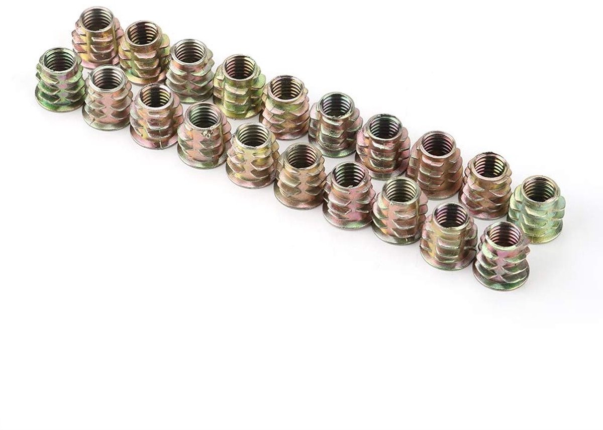 Set van 20 M8 Hex Moeren en Draad Inserts voor Houtbewerking en Meubelmontage, Duurzaam en Betrouwbaar