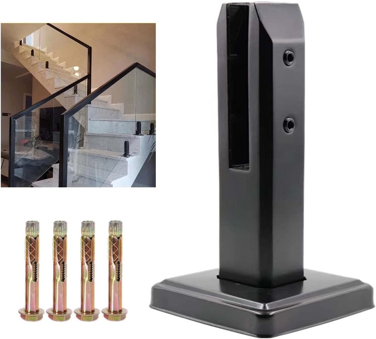 Zwarte Grote Glasklem van 304 RVS voor Trapleuningen, Balustrades en Zwembaden - Hoogte 200mm voor 10-16mm Glas