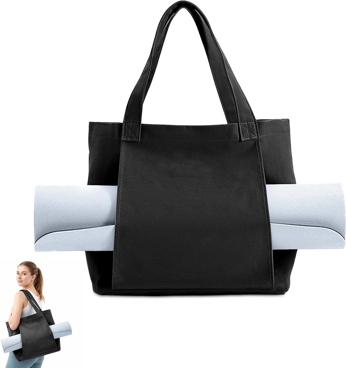 Grote open yogatas voor mat en accessoires, lichte sporttas met handgrepen voor yoga, pilates en fitnessactiviteiten