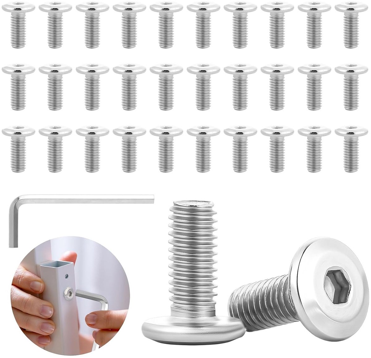 30 Stuks M5 x 12mm Platkop Schroeven met Zeskant Inbus, RVS A2 V2A voor Mechanische Apparatuur en Elektronica